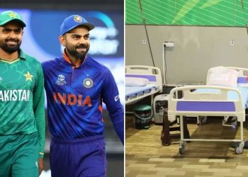 Before the India-Pakistan match in Ahmedabad, fans reserve hospital beds as hotel rates soar. 3 Before the India-Pakistan match in Ahmedabad, fans reserve hospital beds as hotel rates soar.