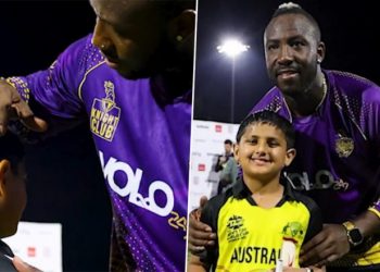 After being struck by his tremendous six during an MLC 2023 game, Andre Russell makes a heartwarming gesture to a little spectator who is injured.