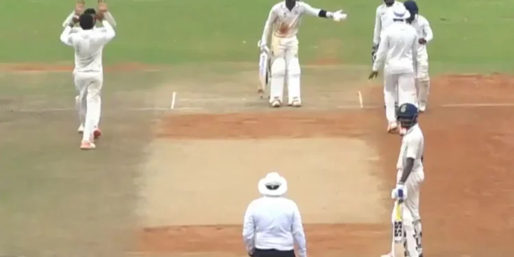 Baba Aparajith becomes enraged with the umpire following a contentious LBW decision in a club game. 1 Baba Aparajith becomes enraged with the umpire following a contentious LBW decision in a club game.