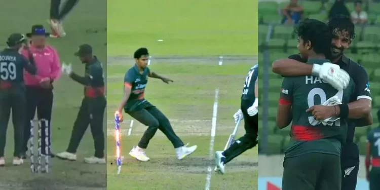 Ish Sodhi refuses to walk after edging in the BAN vs. NZ match after being summoned back after the non-striker's run out earlier.
