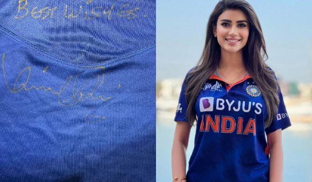 Virat Kohli's autographed shirt is worn by Afghan social media star Wazhma Ayoubi to promote India before the Asia Cup Final.