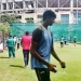 During a net session, Hyderabadi giant Nishanth Saranu, who is six feet nine inches tall, impresses the Pakistani team. 6 During a net session, Hyderabadi giant Nishanth Saranu, who is six feet nine inches tall, impresses the Pakistani team.