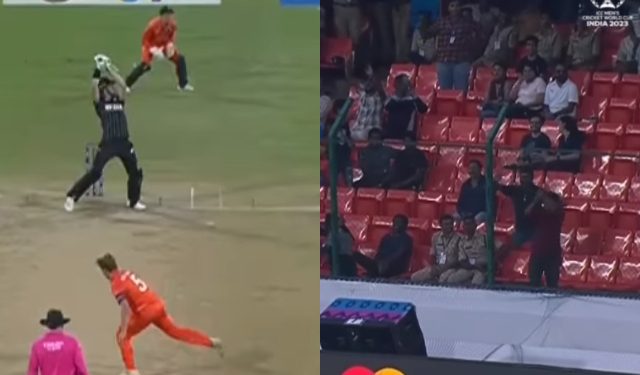 New Zealand against NED ODI World Cup 2023: Mitchell Santner's waist-high no-ball six-yarder is the shot of the day. 1 New Zealand against NED ODI World Cup 2023: Mitchell Santner's waist-high no-ball six-yarder is the shot of the day.