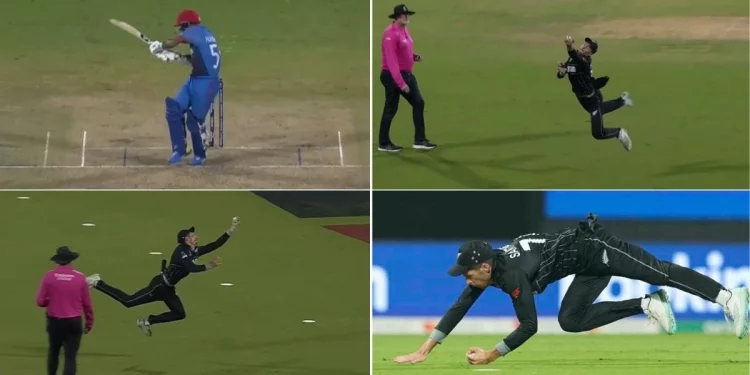 During the New Zealand vs. AFG game, Mitchell Santner stunned everyone with a soaring screamer at square leg.