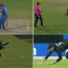During the New Zealand vs. AFG game, Mitchell Santner stunned everyone with a soaring screamer at square leg. 6 During the New Zealand vs. AFG game, Mitchell Santner stunned everyone with a soaring screamer at square leg.