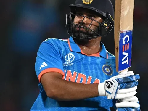 Rohit Sharma breaks the record for the most sixes in international cricket at the CWC in 2023. 1 Rohit Sharma breaks the record for the most sixes in international cricket at the CWC in 2023.