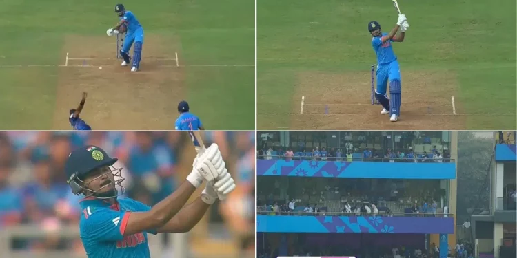 Shreyas Iyer hits the highest six of the 2023 ODI World Cup against Kasun Rajitha in the shot of the day. 1 Shreyas Iyer