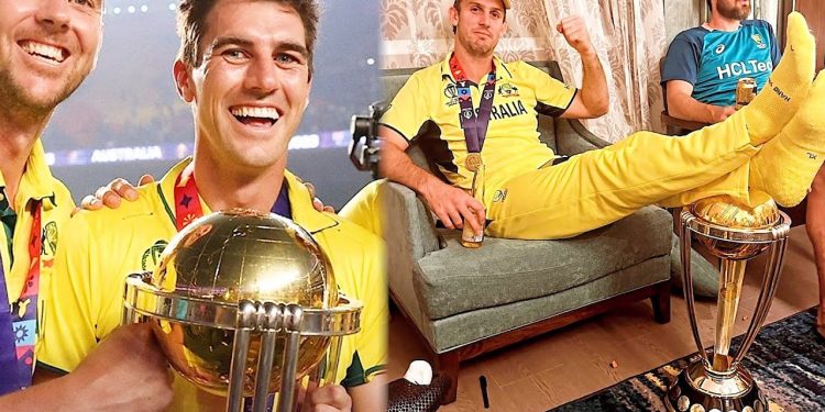 Mitchell Marsh of Australia was booked for defacing the World Cup trophy. 1 Mitchell Marsh