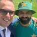 After a disagreement online, Michael Vaughan shares a selfie with Muhammad Hafeez. 7 After a disagreement online, Michael Vaughan shares a selfie with Muhammad Hafeez.
