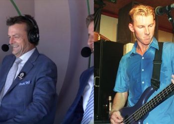 Before a music band reunion, Adam Gilchrist mocks Brett Lee, saying, "Every CD was stolen except for the Six and Out CD."