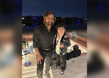 On vacation in Dubai, MS Dhoni poses with Abdu Rozik.