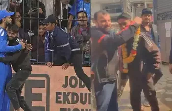 A cricket fan in Indore received Virat Kohli with garlands after he hugged him.