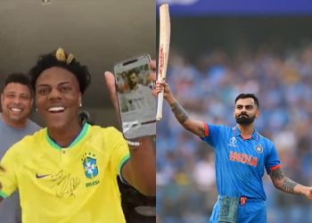 When his picture appears on IShowSpeed and the video goes viral, Ronaldo Nazario recognizes Virat Kohli right away.
