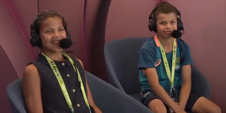 Andrew Symonds' children adorn the SCG commentary box.