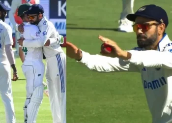 Virat Kohli motions for the players to bow down and urges them not to celebrate Dean Elgar wicket.