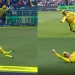 Faf du Plessis dismisses Dewald Brevis with a one-handed stunner