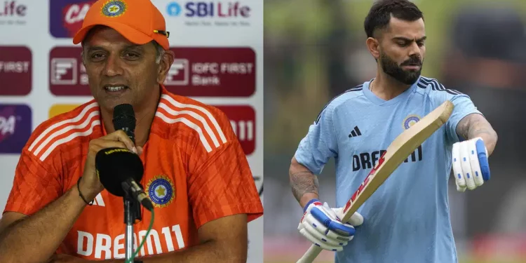 Rahul Dravid discusses Virat Kohli's availability for the final three Test matches between India and England. 1 Rahul Dravid discusses Virat Kohli's availability for the final three Test matches between India and England.