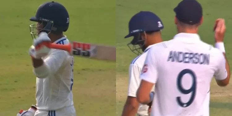 James Anderson teases Ravindra Jadeja's sword celebration in the third test between India and England (2024).