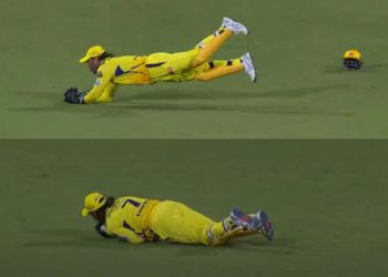 MS Dhoni dismisses Vijay Shankar, who was caught behind, by flying horizontally during CSK vs. GT. 6 MS Dhoni dismisses Vijay Shankar, who was caught behind, by flying horizontally during CSK vs. GT.