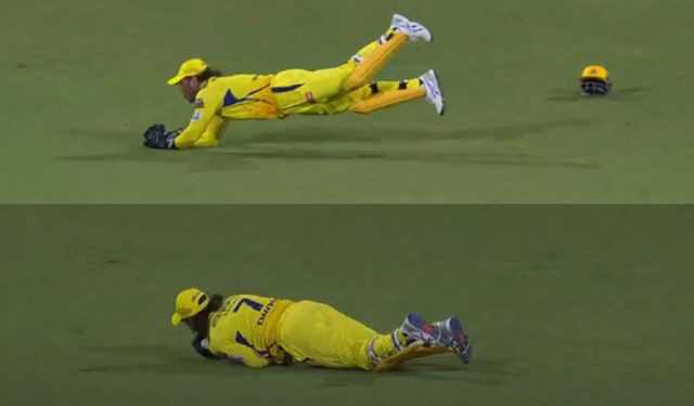 MS Dhoni dismisses Vijay Shankar, who was caught behind, by flying horizontally during CSK vs. GT. 1 MS Dhoni dismisses Vijay Shankar, who was caught behind, by flying horizontally during CSK vs. GT.