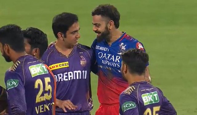 IPL 2024: In the RCB vs. KKR match, Virat Kohli and Gautam Gambhir embrace during the timeout.