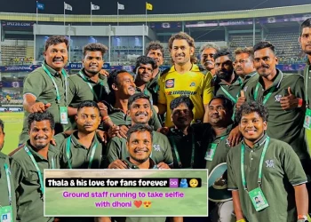 IPL 2024: Vizag ground crew rushes to take a picture with MS Dhoni
