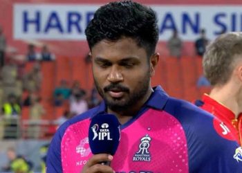 During the PBKS vs. RR game, Sanju Samson forgets Tanush Kotian's name during the toss