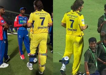 After a spectacular innings against the Delhi Captials in the IPL 2024, MS Dhoni was seen sporting an ice pack on his leg