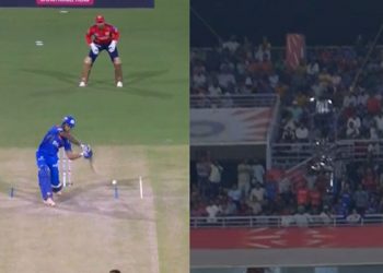Harshal Patel reacts angrily as Tilak Varma's crazy slog hits the spider cam during PBKS vs. MI