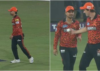 Ishan Kishan loses sight of the ball during the play against PBKS in the 2025 Indian Premier League.