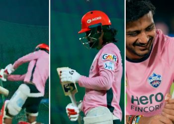 [Watch] IPL 2025: KL Rahul's bat breaks during practice, and Axar Patel jokes