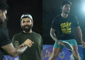WATCH: If Vijay Deverakonda loses to Tilak Varma in a pickleball match, he promises to wear a MI shirt.