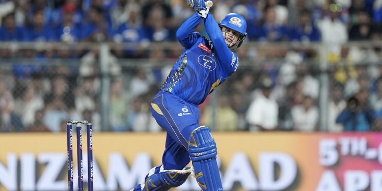 [Watch] Ryan Rickelton lofts Kyle Jamieson for a one-bounce boundary in the 2025 Indian Premier League