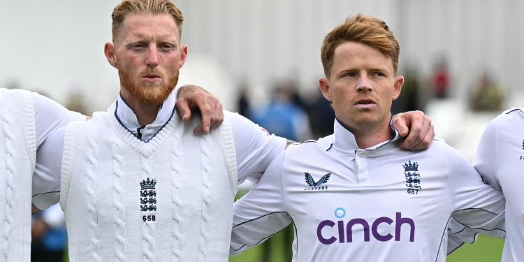 Ben Stokes, the captain of England, discusses the strain on Ollie Pope before the game. 1 Ben Stokes, the captain of England, discusses the strain on Ollie Pope before the game.