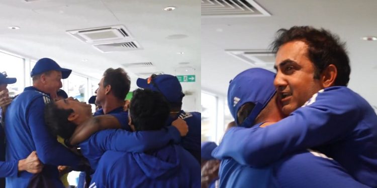 Gautam Gambhir lifted by Morne Morkel during dressing room celebrations after Oval victory 1 Gautam Gambhir lifted by Morne Morkel during dressing room celebrations after Oval victory