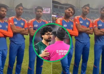 Arshdeep, Jitesh, Harshit mimic Abrar Ahmed’s trademark move