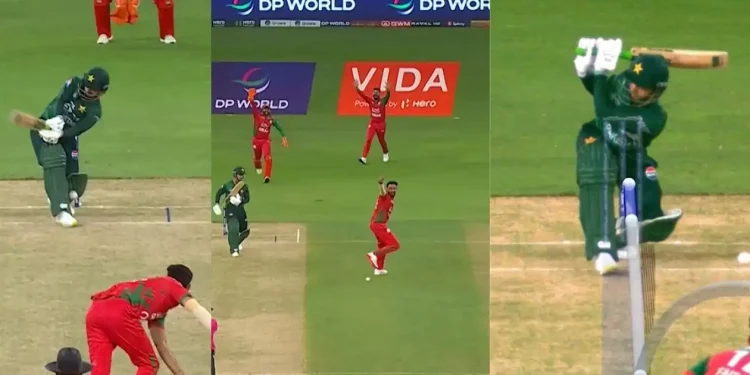 Saim Ayub out for golden duck, Oman strike early 1 Saim Ayub out for golden duck, Oman strike early