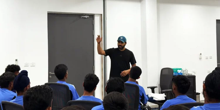 Rohit Sharma Encourages U19 Cricketers at CoE 1 Rohit Sharma Encourages U19 Cricketers at CoE