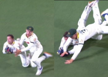 Alex Carey hangs on despite collision with Labuschagne